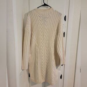 Express Cable Knit Long Sleeve Mock Neck Midi Sweater Dress Large